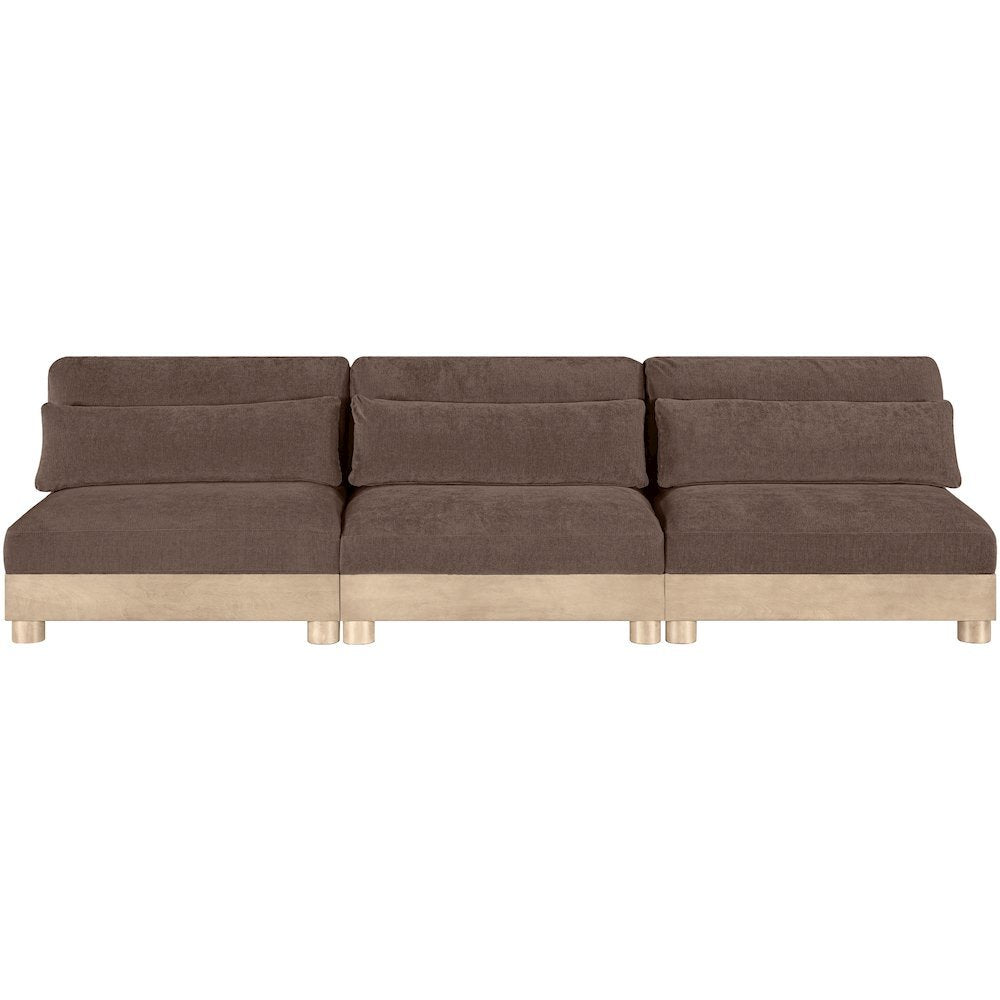 Turin 120" Brown Chenille Fabric Upholstered 3pc. Modular Sofa