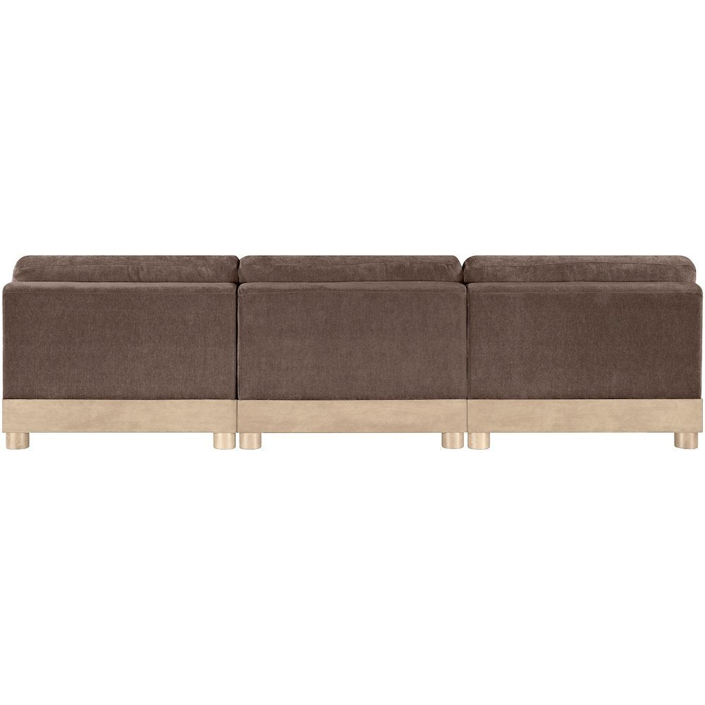 Turin 120" Brown Chenille Fabric Upholstered 3pc. Modular Sofa