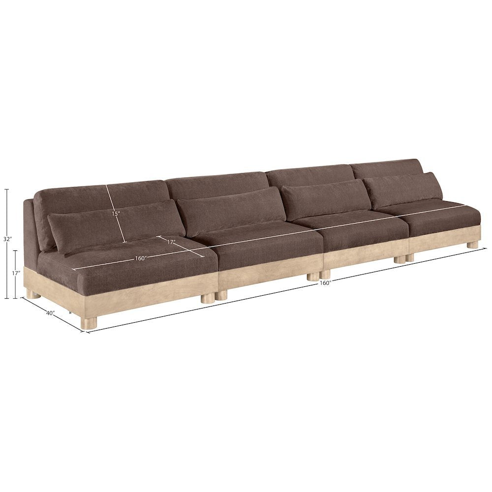 Turin 160" Brown Chenille Fabric Upholstered 4pc. Modular Sofa
