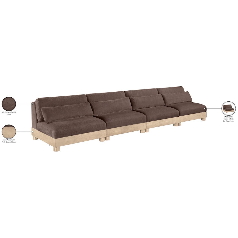 Turin 160" Brown Chenille Fabric Upholstered 4pc. Modular Sofa