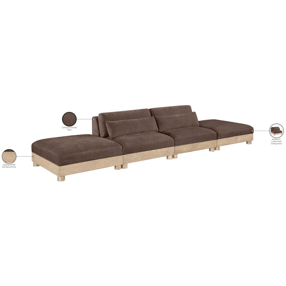 Turin 160" Brown Chenille Fabric Upholstered 4pc. Modular Sofa