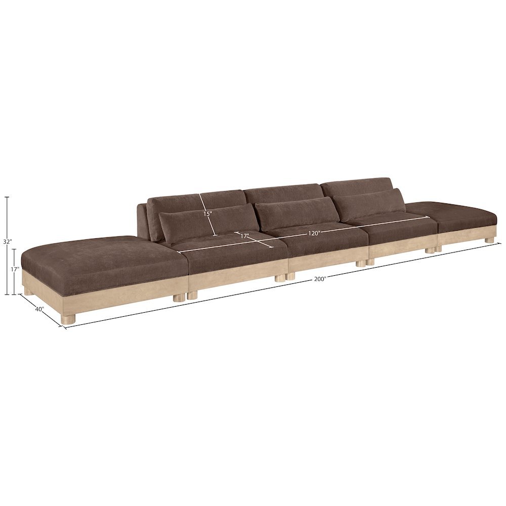 Turin 200" Brown Chenille Fabric Upholstered 5pc. Modular Sofa