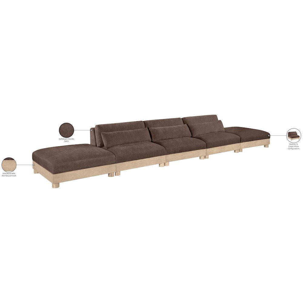 Turin 200" Brown Chenille Fabric Upholstered 5pc. Modular Sofa