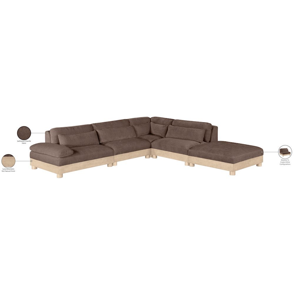 Turin 120" Brown Chenille Fabric Upholstered 5pc. Modular Sectional