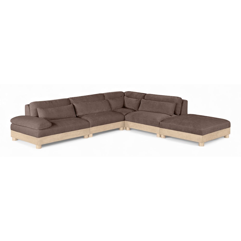 Turin 120" Brown Chenille Fabric Upholstered 5pc. Modular Sectional