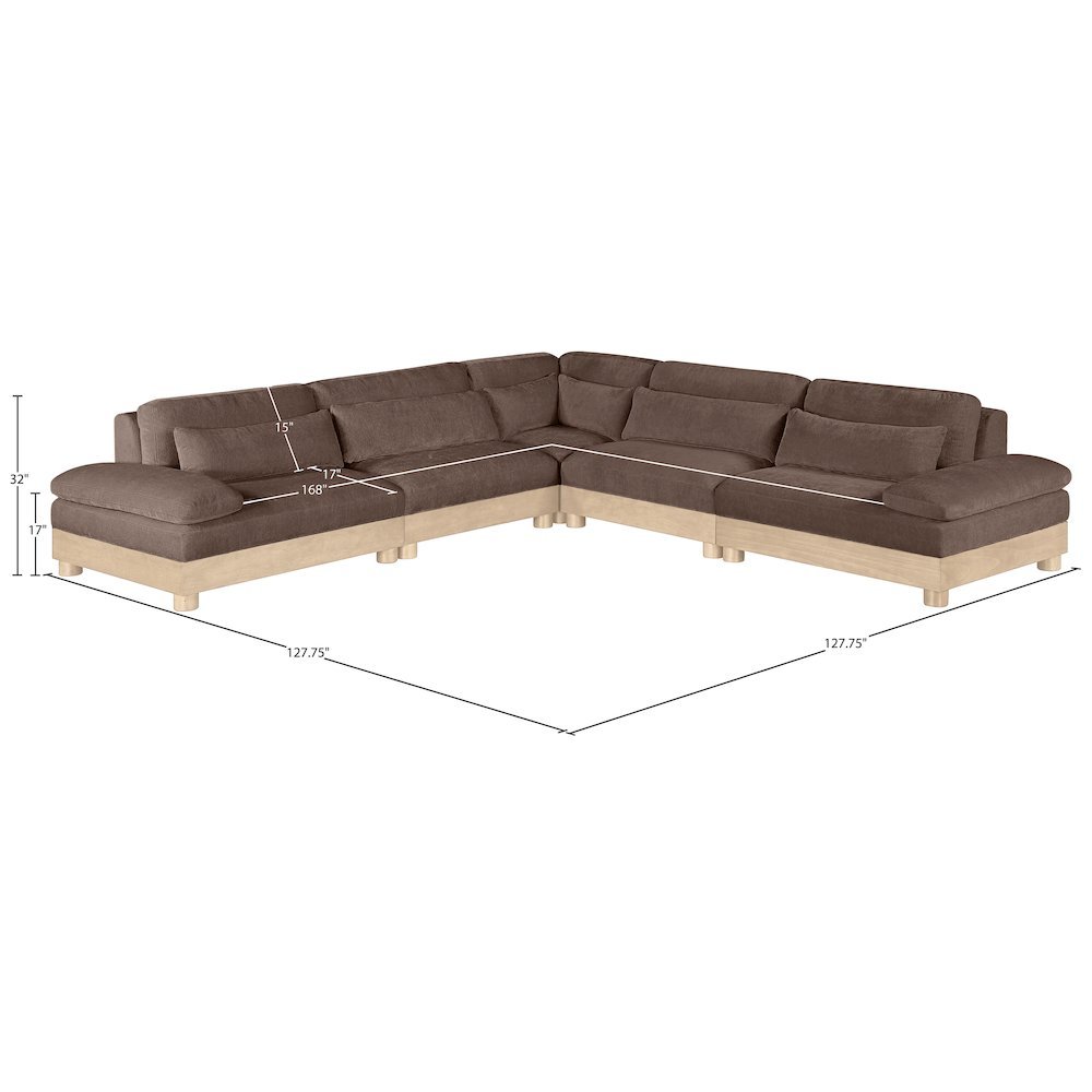 Turin 127.75" Brown Chenille Fabric Upholstered 5pc. Modular Sectional