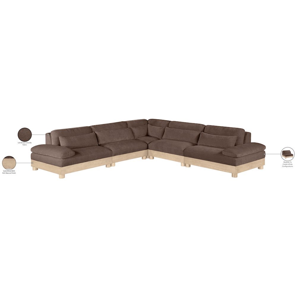 Turin 127.75" Brown Chenille Fabric Upholstered 5pc. Modular Sectional