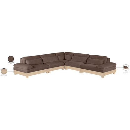 Turin 127.75" Brown Chenille Fabric Upholstered 5pc. Modular Sectional