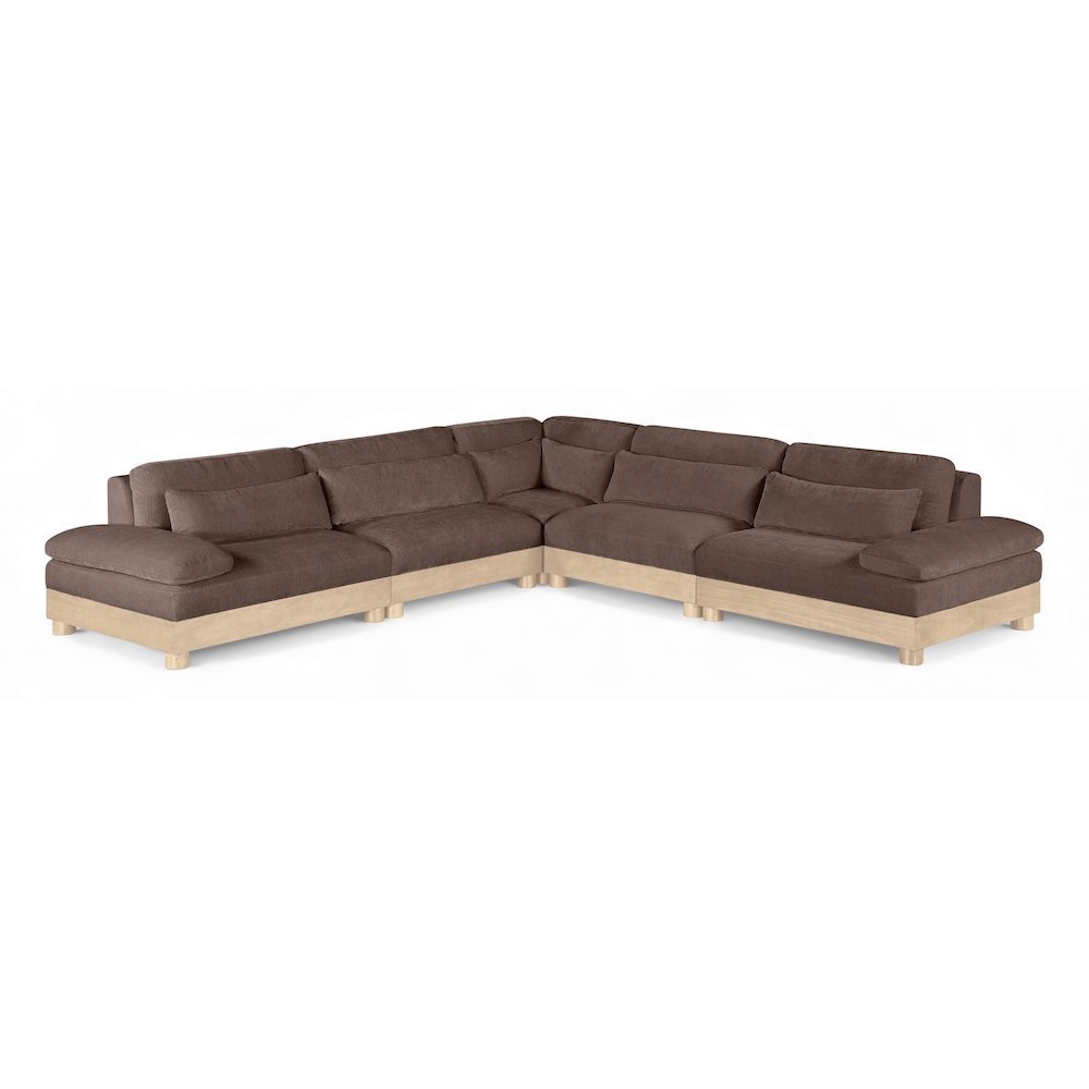 Turin 127.75" Brown Chenille Fabric Upholstered 5pc. Modular Sectional
