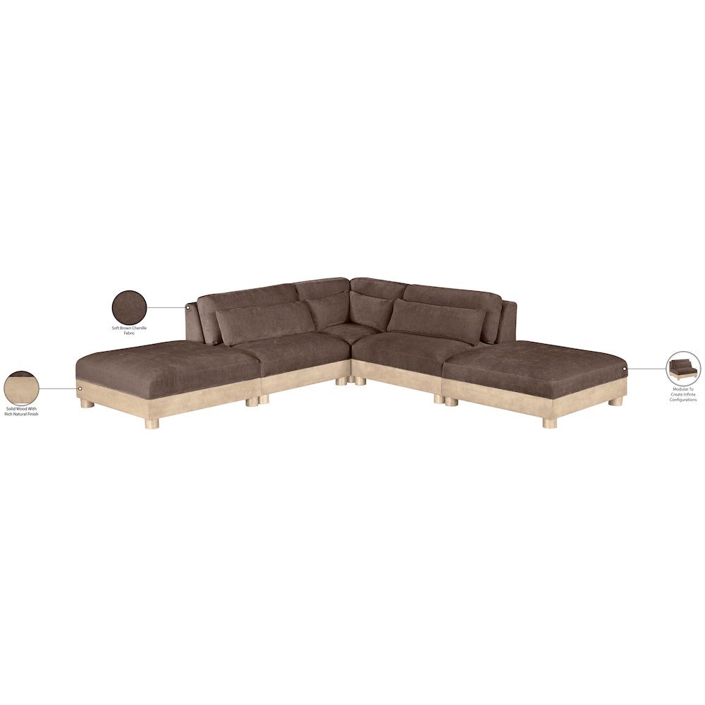 Turin 120" Brown Chenille Fabric Upholstered 5pc. Modular Sectional