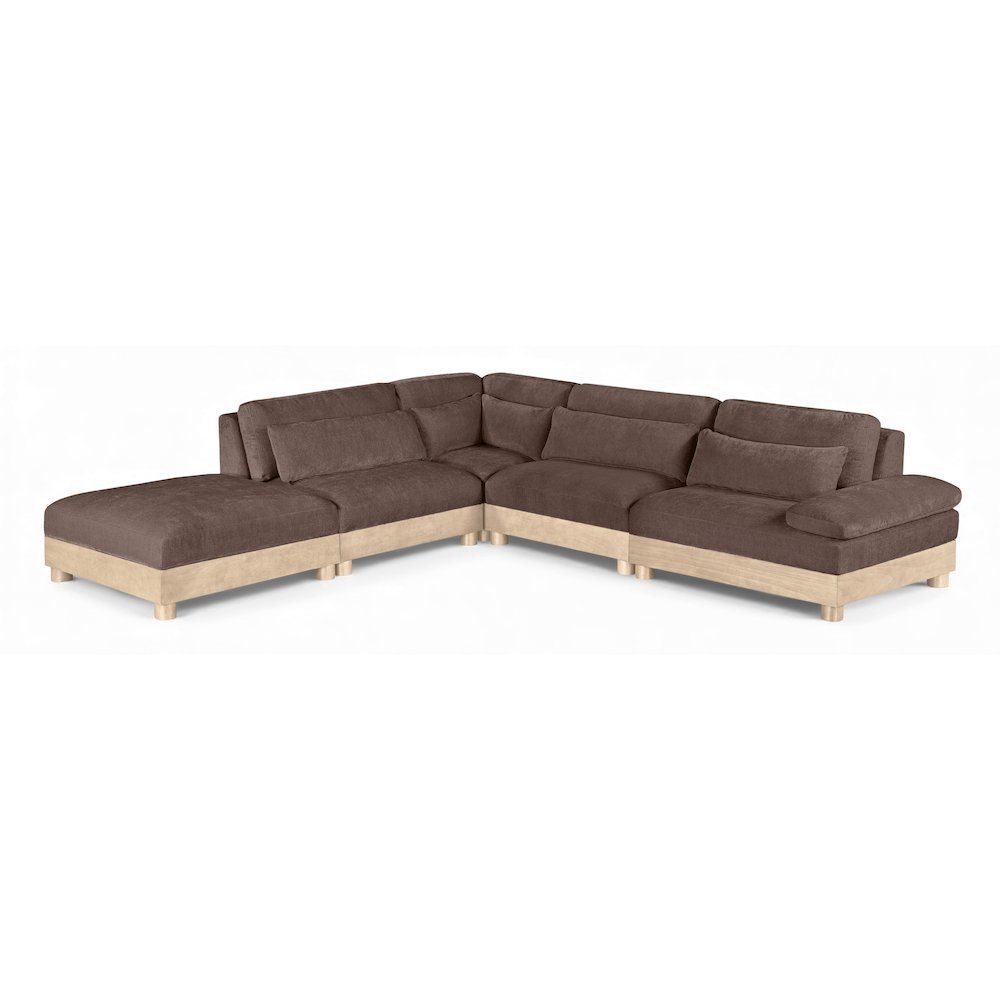 Turin 127.75" Brown Chenille Fabric Upholstered 5pc. Modular Sectional