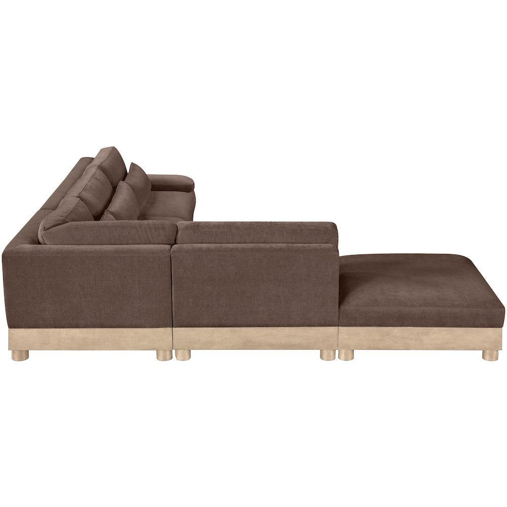 Turin 127.75" Brown Chenille Fabric Upholstered 5pc. Modular Sectional