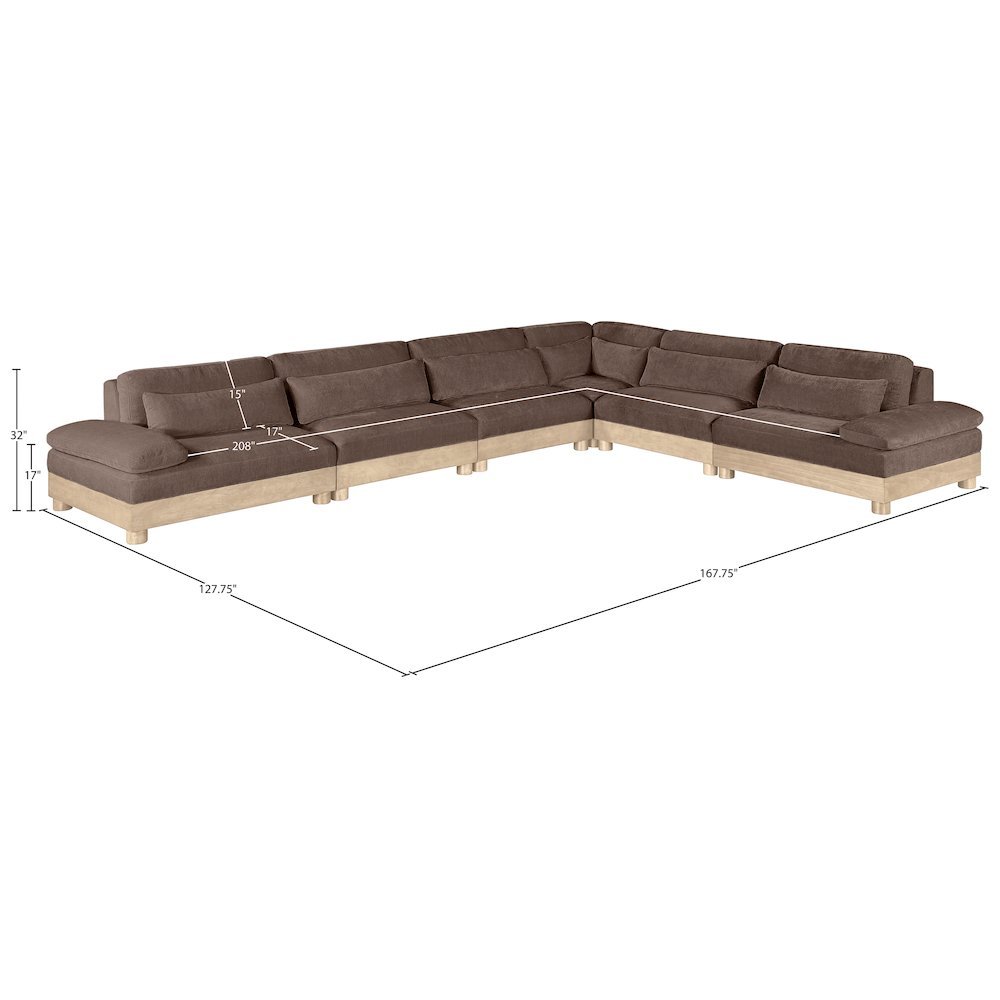 Turin 167.75" Brown Chenille Fabric Upholstered 6pc. Modular Sectional
