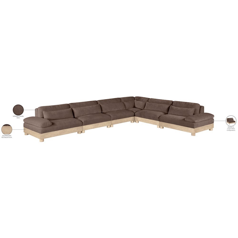 Turin 167.75" Brown Chenille Fabric Upholstered 6pc. Modular Sectional