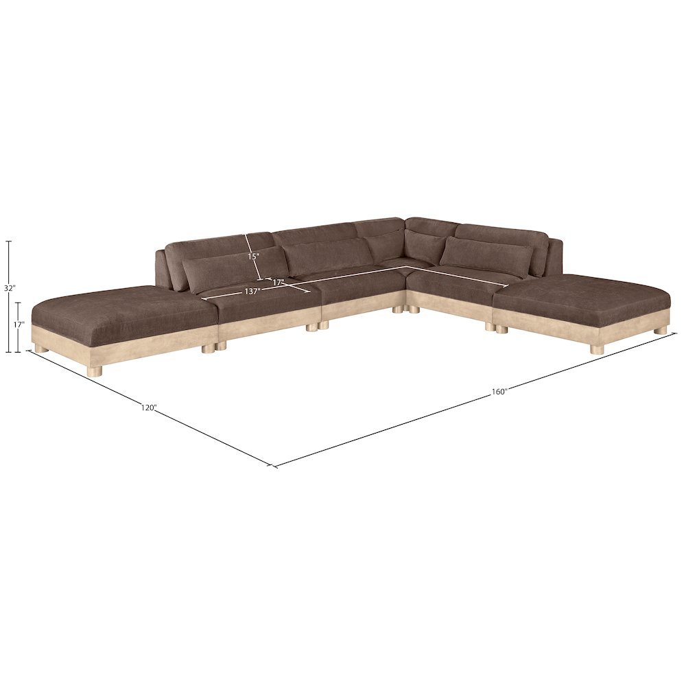 Turin 160" Brown Chenille Fabric Upholstered 6pc. Modular Sectional