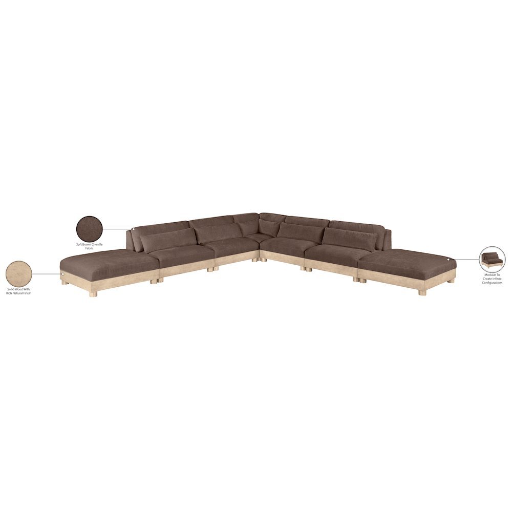Turin 160" Brown Chenille Fabric Upholstered 7pc. Modular Sectional