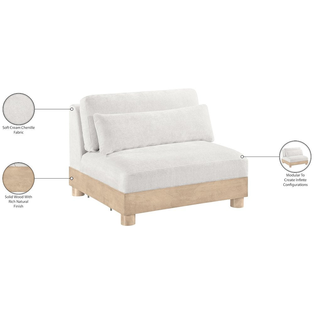 Turin Cream Chenille Fabric Upholstered Modular Armless Chair