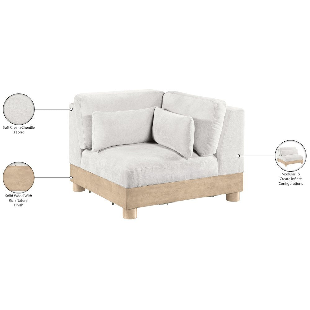 Turin Cream Chenille Fabric Upholstered Modular Corner Chair