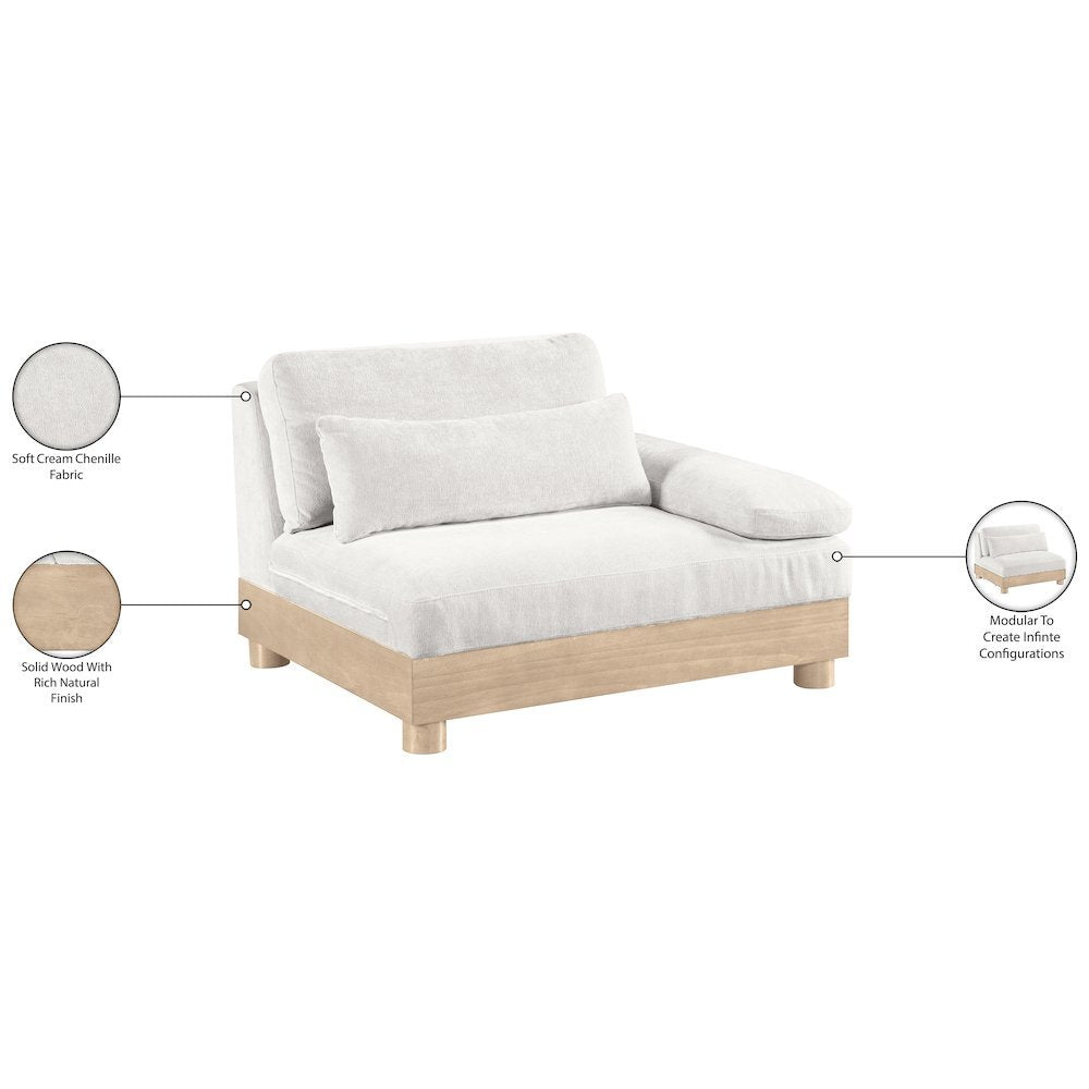 Turin Cream Chenille Fabric Upholstered Modular Right Arm Chair