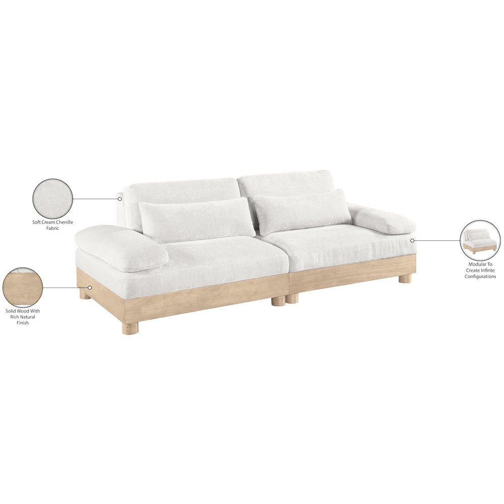 Turin 95.5" Cream Chenille Fabric Upholstered 2pc. Modular Loveseat