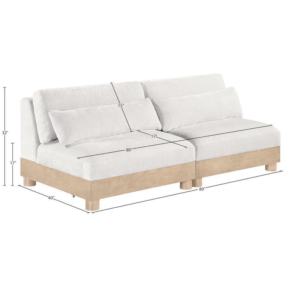 Turin 80" Cream Chenille Fabric Upholstered 2pc. Modular Loveseat