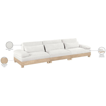 Turin 135.5" Cream Chenille Fabric Upholstered 3pc. Modular Sofa