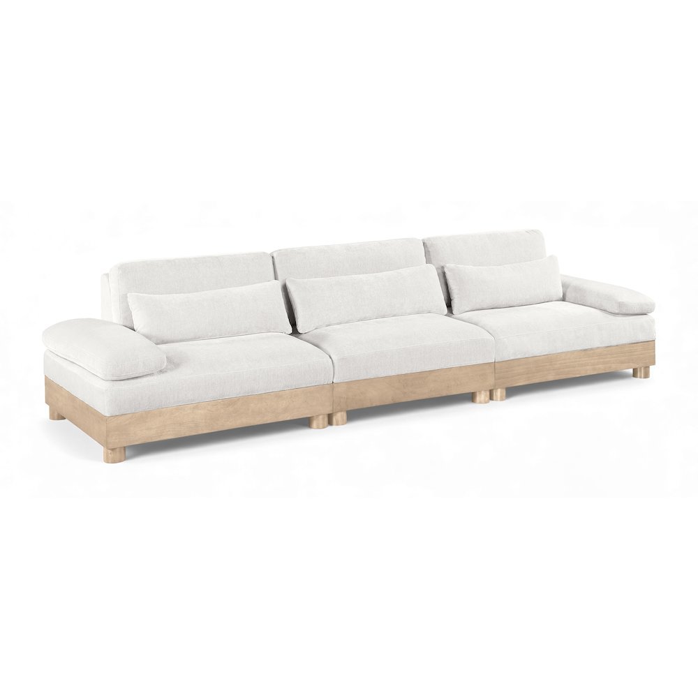 Turin 135.5" Cream Chenille Fabric Upholstered 3pc. Modular Sofa