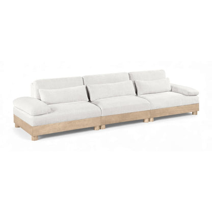 Turin 135.5" Cream Chenille Fabric Upholstered 3pc. Modular Sofa