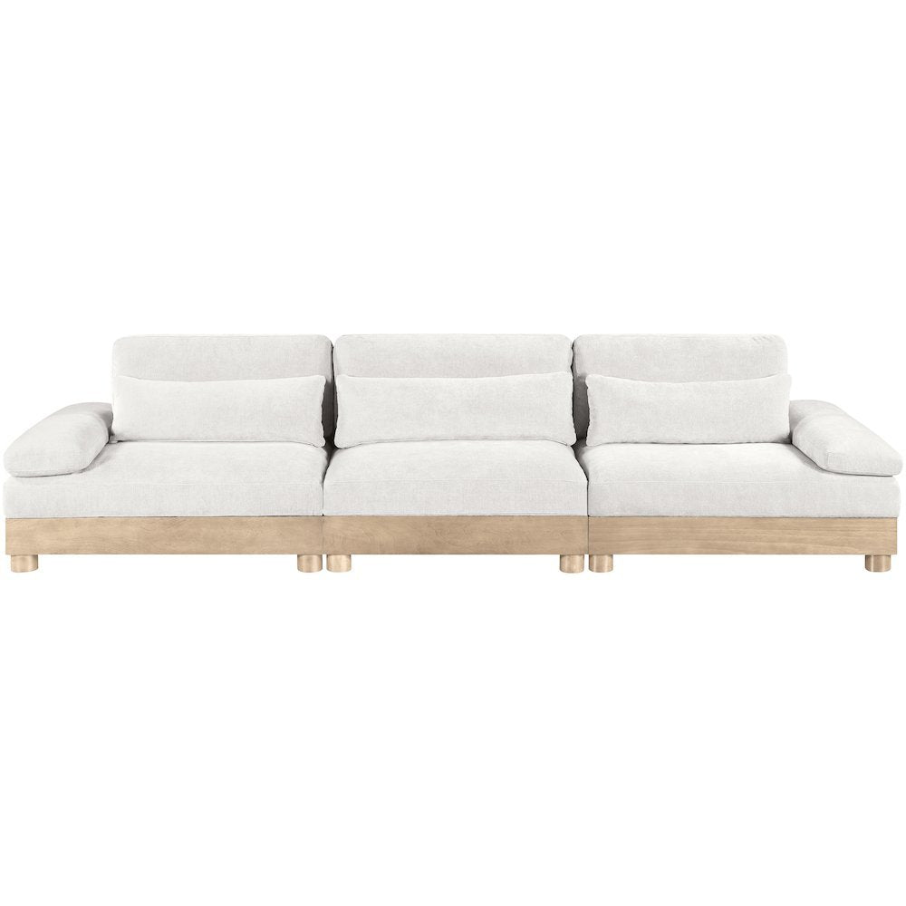 Turin 135.5" Cream Chenille Fabric Upholstered 3pc. Modular Sofa