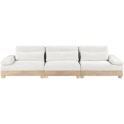 Turin 135.5" Cream Chenille Fabric Upholstered 3pc. Modular Sofa