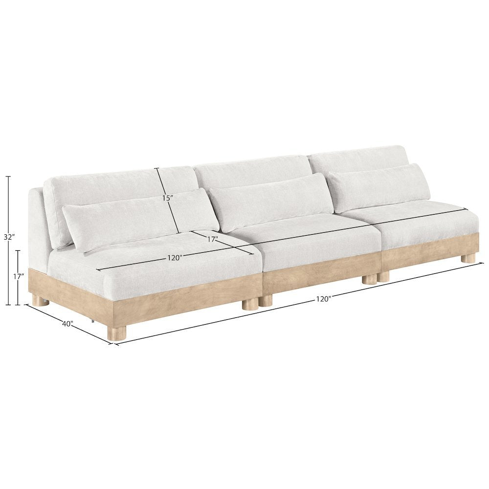 Turin 120" Cream Chenille Fabric Upholstered 3pc. Modular Sofa