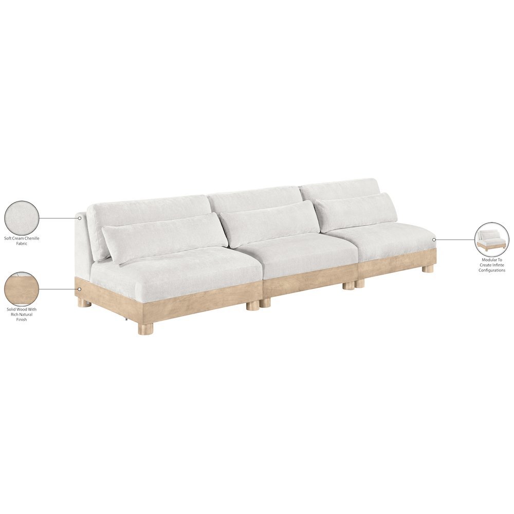 Turin 120" Cream Chenille Fabric Upholstered 3pc. Modular Sofa