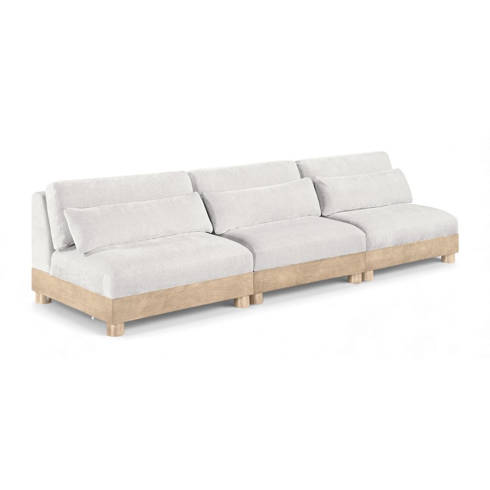 Turin 120" Cream Chenille Fabric Upholstered 3pc. Modular Sofa