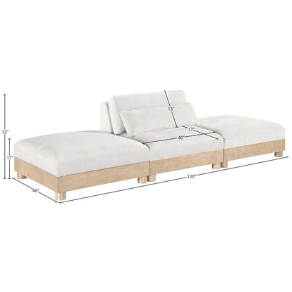 Turin 120" Cream Chenille Fabric Upholstered 3pc. Modular Sofa