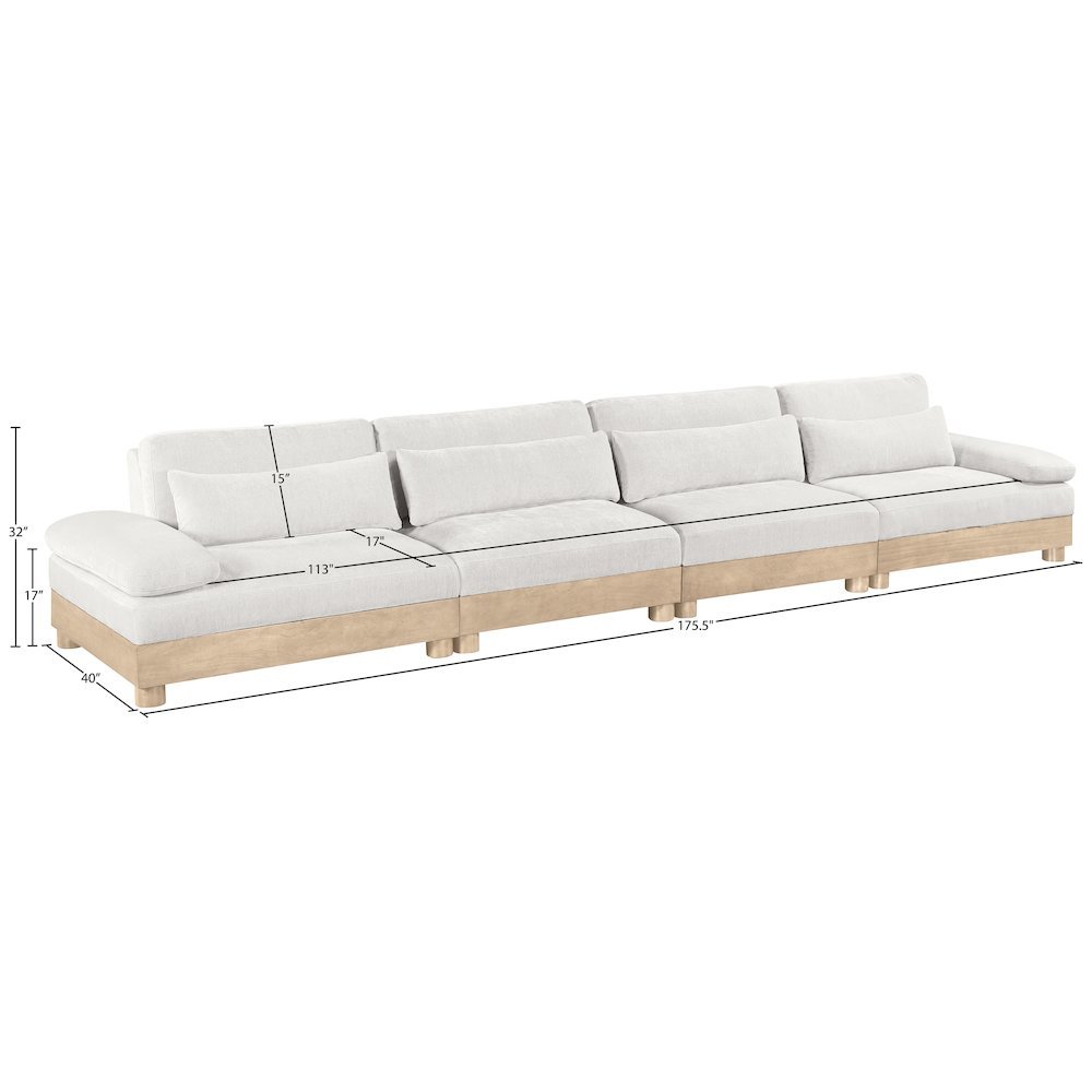 Turin 175.5" Cream Chenille Fabric Upholstered 4pc. Modular Sofa