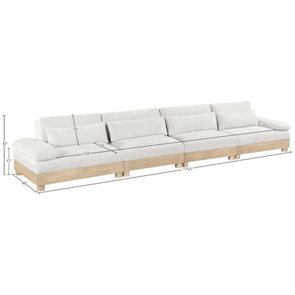 Turin 175.5" Cream Chenille Fabric Upholstered 4pc. Modular Sofa