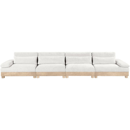 Turin 175.5" Cream Chenille Fabric Upholstered 4pc. Modular Sofa