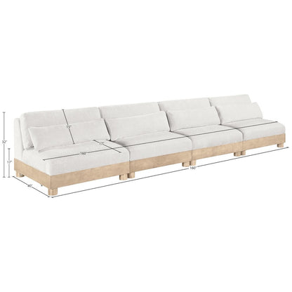 Turin 160" Cream Chenille Fabric Upholstered 4pc. Modular Sofa