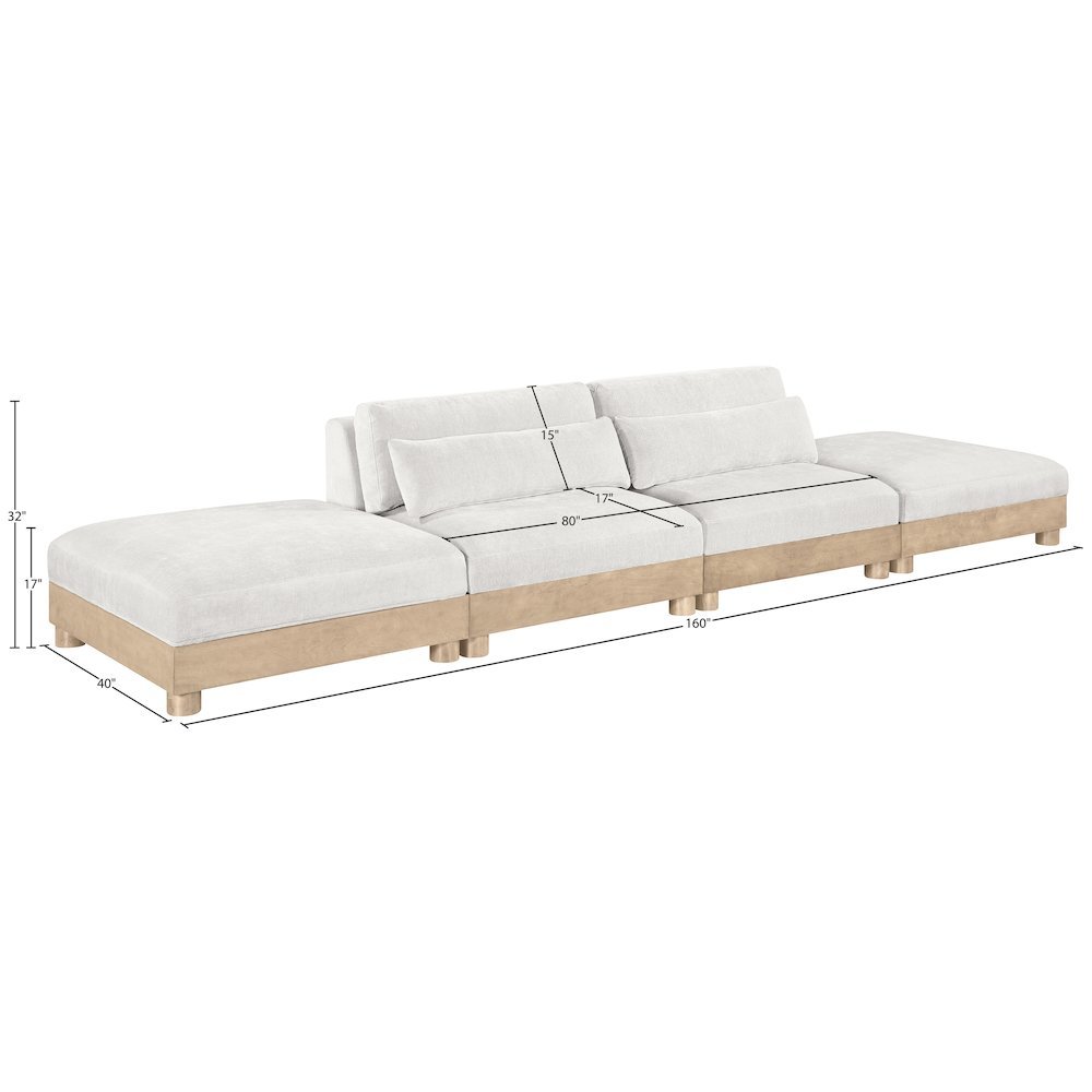 Turin 160" Cream Chenille Fabric Upholstered 4pc. Modular Sofa