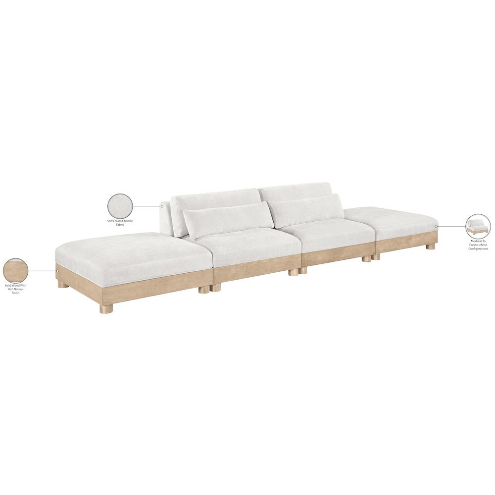 Turin 160" Cream Chenille Fabric Upholstered 4pc. Modular Sofa