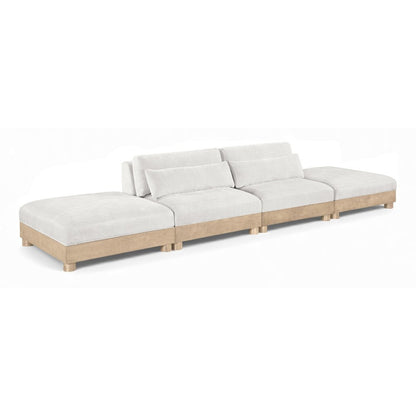 Turin 160" Cream Chenille Fabric Upholstered 4pc. Modular Sofa