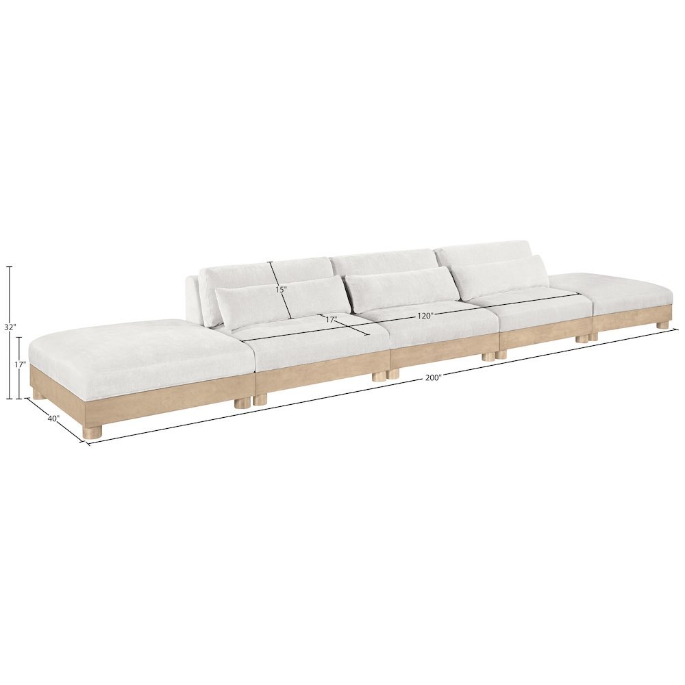 Turin 200" Cream Chenille Fabric Upholstered 5pc. Modular Sofa