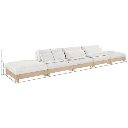 Turin 200" Cream Chenille Fabric Upholstered 5pc. Modular Sofa