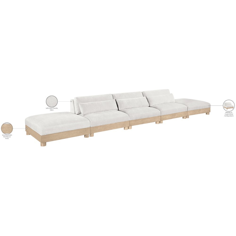 Turin 200" Cream Chenille Fabric Upholstered 5pc. Modular Sofa