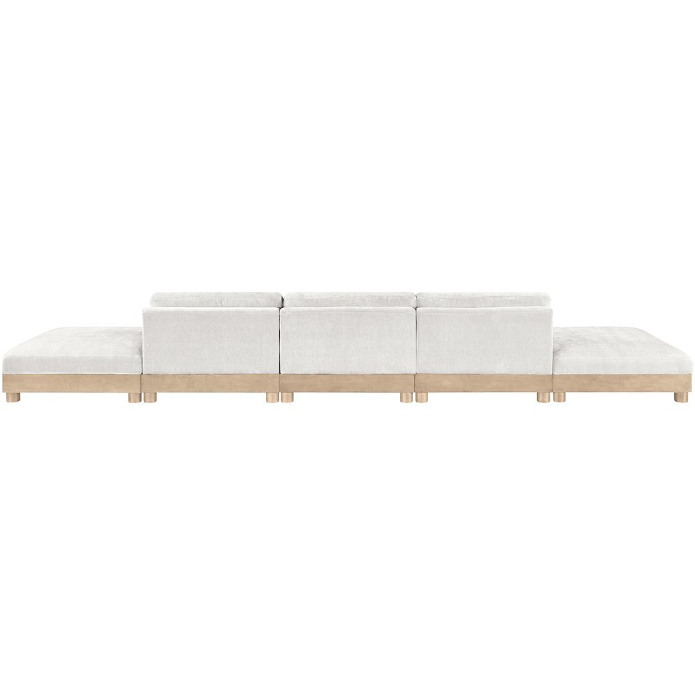 Turin 200" Cream Chenille Fabric Upholstered 5pc. Modular Sofa