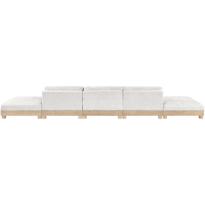 Turin 200" Cream Chenille Fabric Upholstered 5pc. Modular Sofa