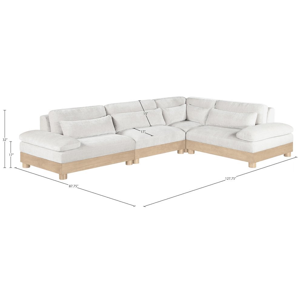 Turin 127.75" Cream Chenille Fabric Upholstered 4pc. Modular Sectional