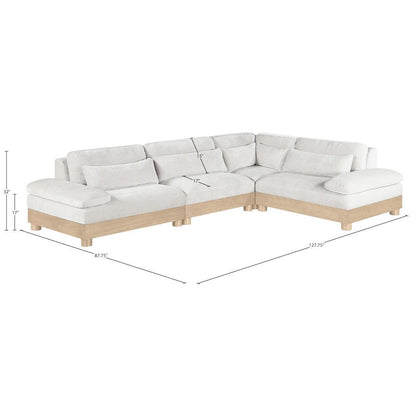Turin 127.75" Cream Chenille Fabric Upholstered 4pc. Modular Sectional
