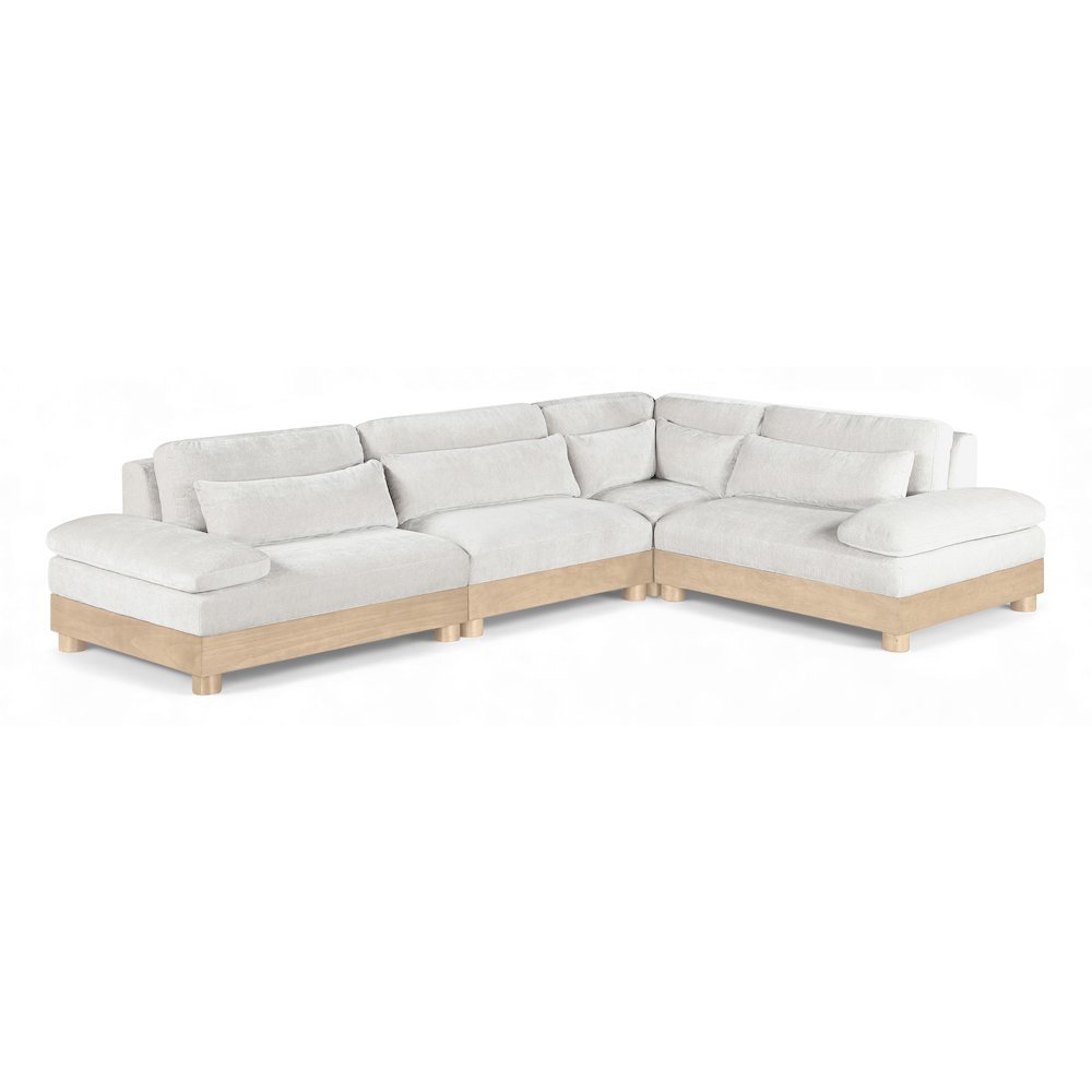 Turin 127.75" Cream Chenille Fabric Upholstered 4pc. Modular Sectional
