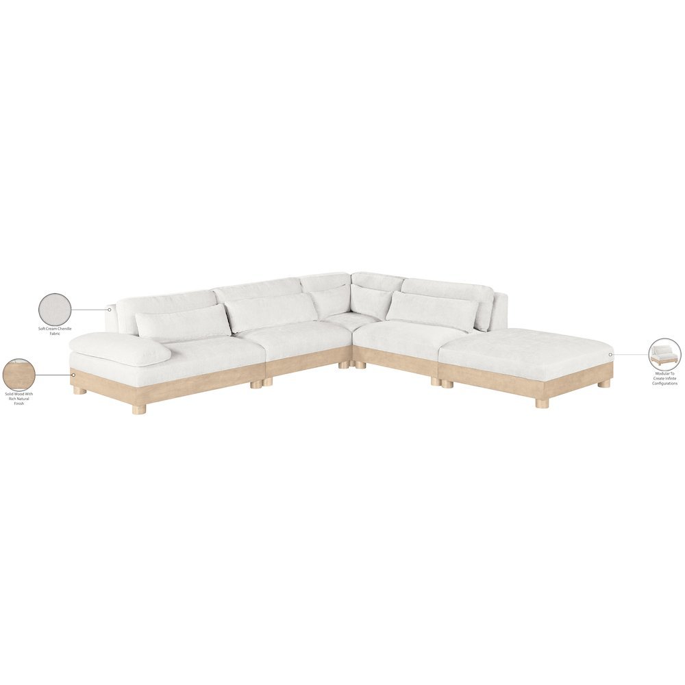 Turin 120" Cream Chenille Fabric Upholstered 5pc. Modular Sectional